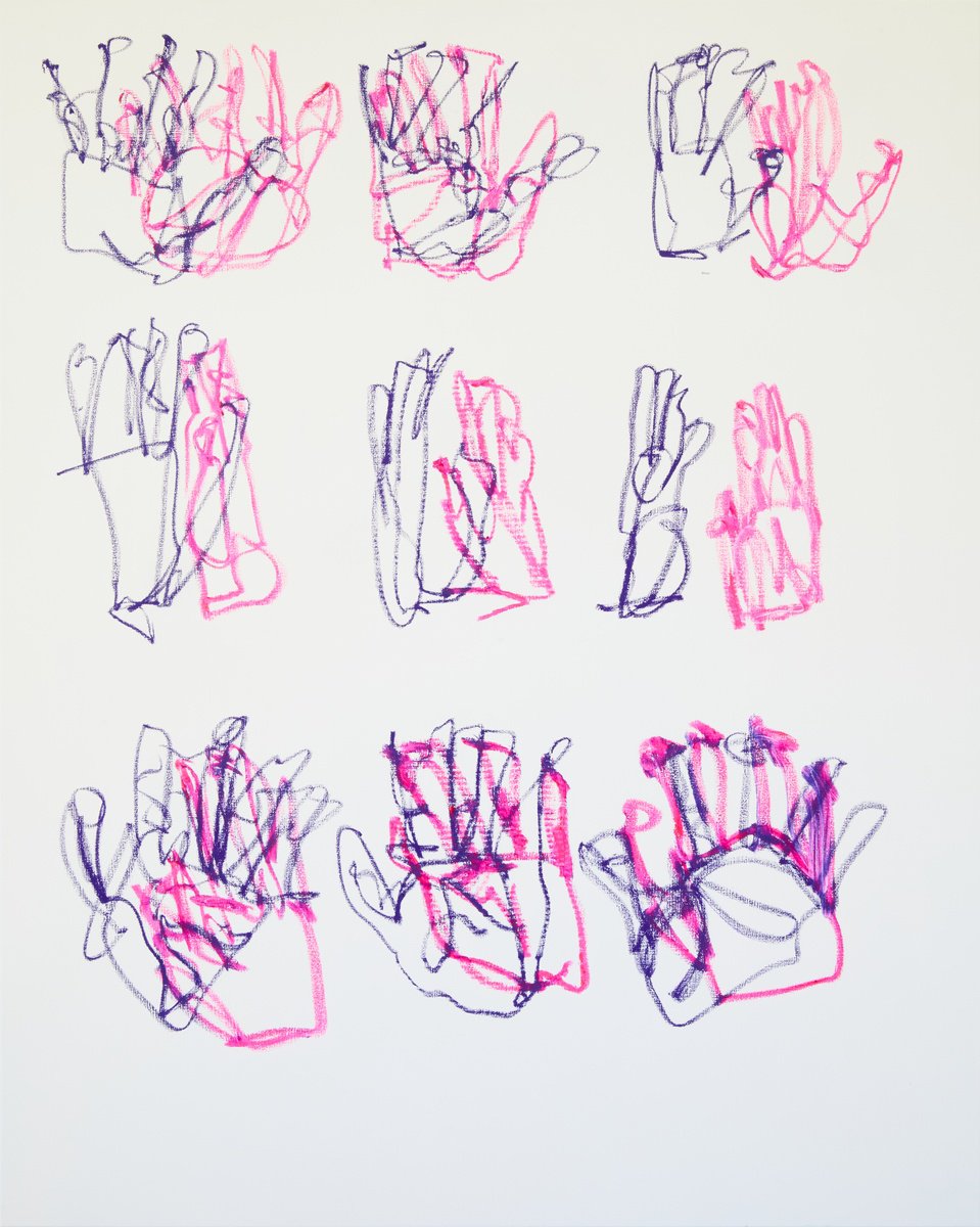 Expressive Portrait Oil Painting By Simon Findlay, 55 X 69", Hands Rotating, Original Artwork