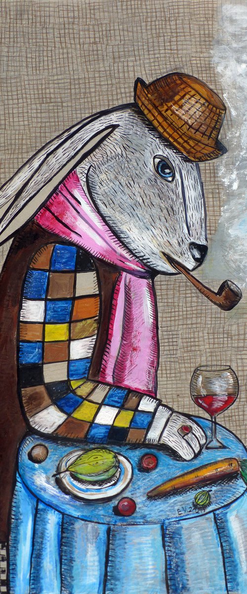 A smoking Rabbit and a Goose by Elizabeth Vlasova