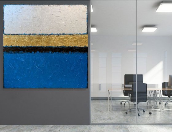 Blue Infinity - XL LARGE,  TEXTURED, GOLD LEAF ABSTRACT ART – EXPRESSIONS OF ENERGY AND LIGHT. READY TO HANG!