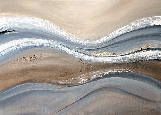 Interwoven Currents. Neutral Beige Grey Gold