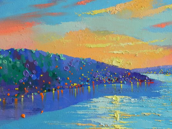 "Shimmering the Bay" Original painting Oil on canvas Abstract Landscape