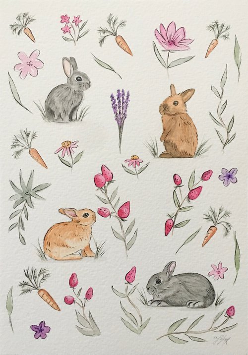 Bunnies and flowers by Amelia Taylor