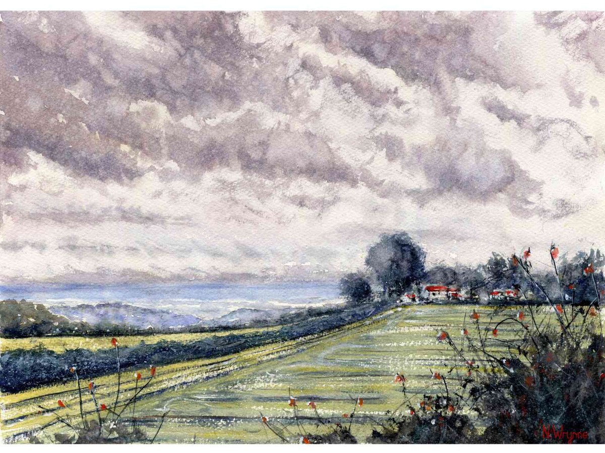 Impressionistic Landscape Watercolour By Neil Wrynne, 15 X 11", Greying Clouds, Original Artwork