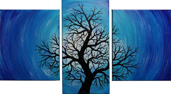 Night tree silhouette triptych