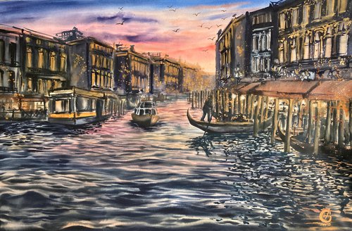 Grand Canal at sunset by Valeria Golovenkina