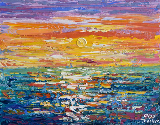 Sunset - Colorful Palette knife Painting on Canvas