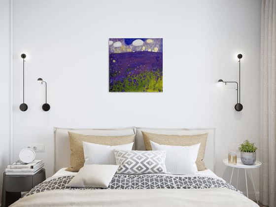 Contemporary Abstract Purple Lavender & Gold Leaf Clouds.