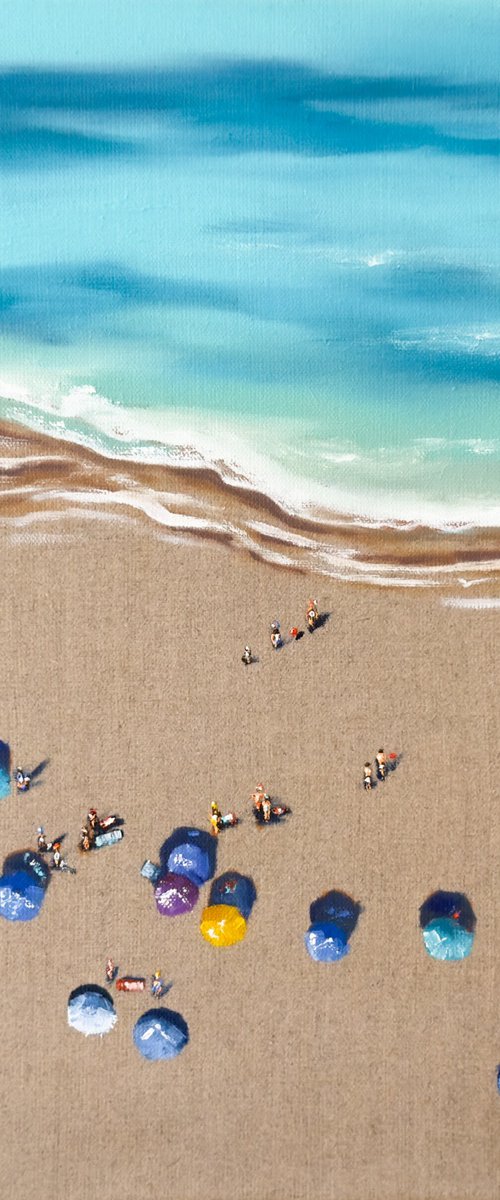 Aerial Beach View with Colorful Umbrellas by Daria Gerasimova