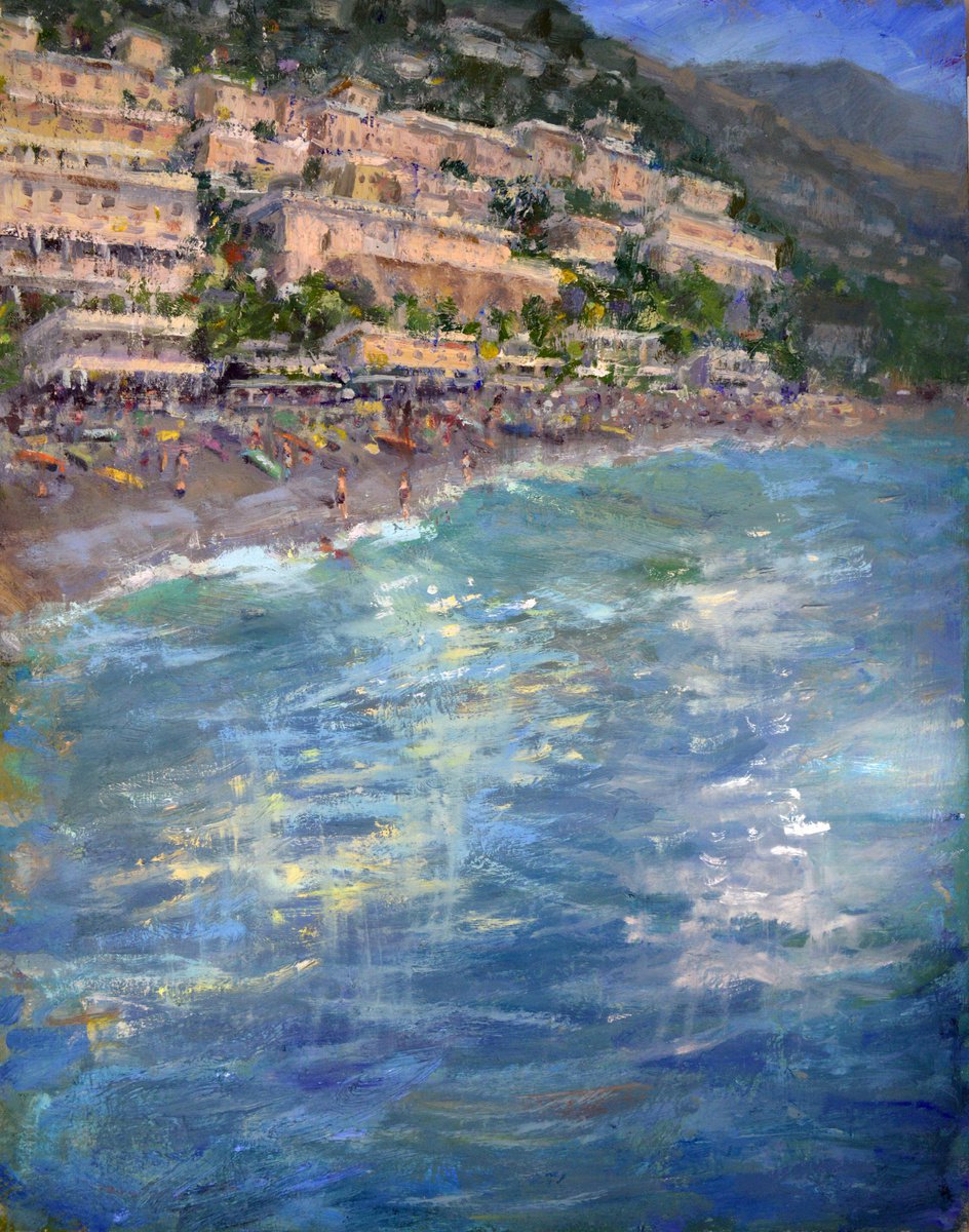 Impressionistic Landscape Oil Painting By Kristina Sellers, 20 X 24", Positano Passtime, Original Artwork