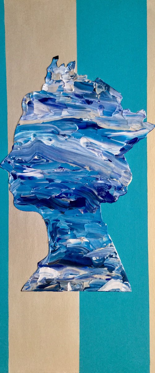 Queen #44 . on pearl and turquoise , metallic pearl , marble blue queen, navy blue PAINTING INSPIRED BY QUEEN ELIZABETH PORTRAIT by Olga Koval