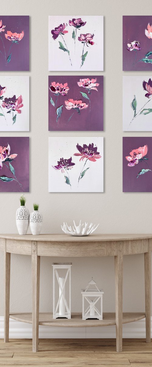 FANTASTIC GREENHOUSE 9 SET - Asters. Little flowers. Flower puzzle. Decoration chrysanthemums. Abstract panel. Air. Playful. by Marina Skromova