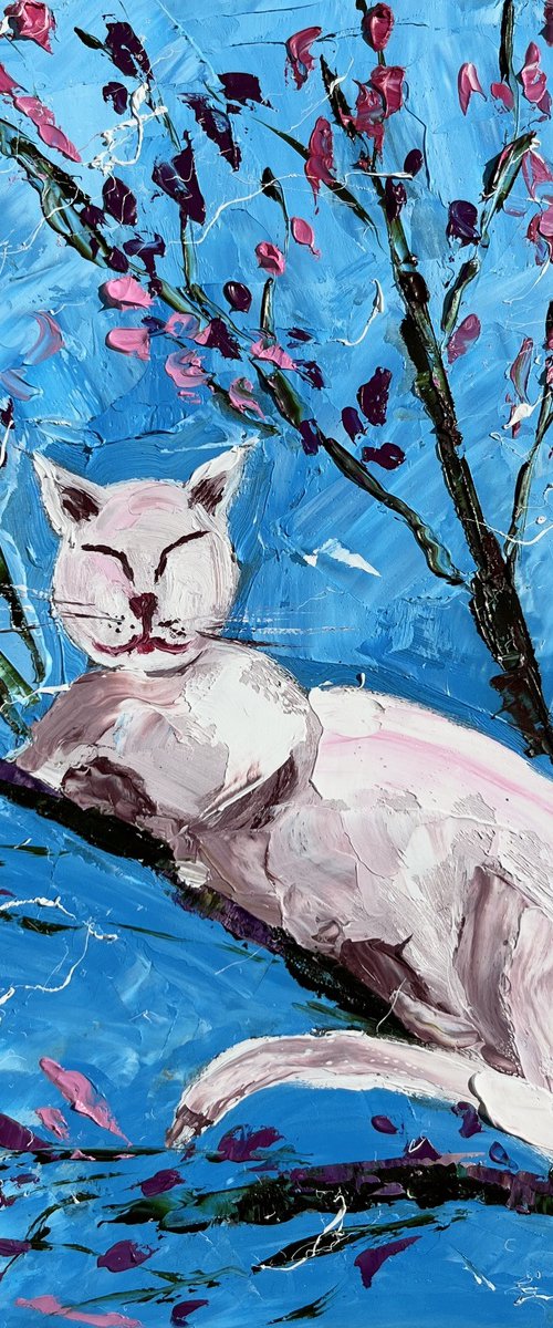 Cat Oil Painting by Halyna Kirichenko