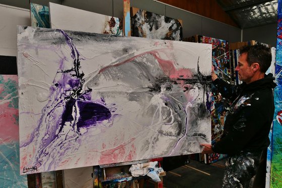 Purple Silk 160cm x 100cm White Purple Abstract Art