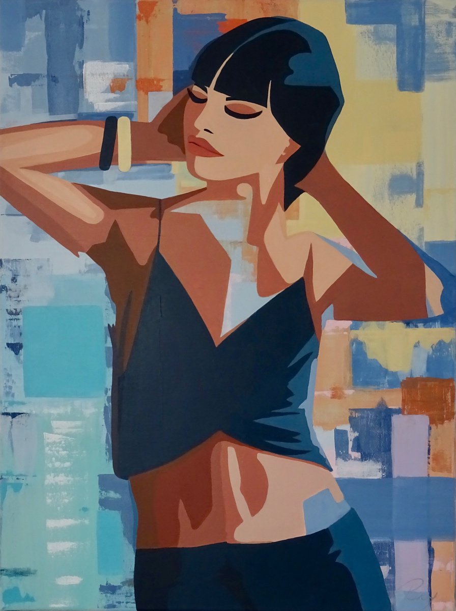 Abstract Portrait Acrylic Painting By Penny Burton, 24 X 31", Languid Days, Original Artwork