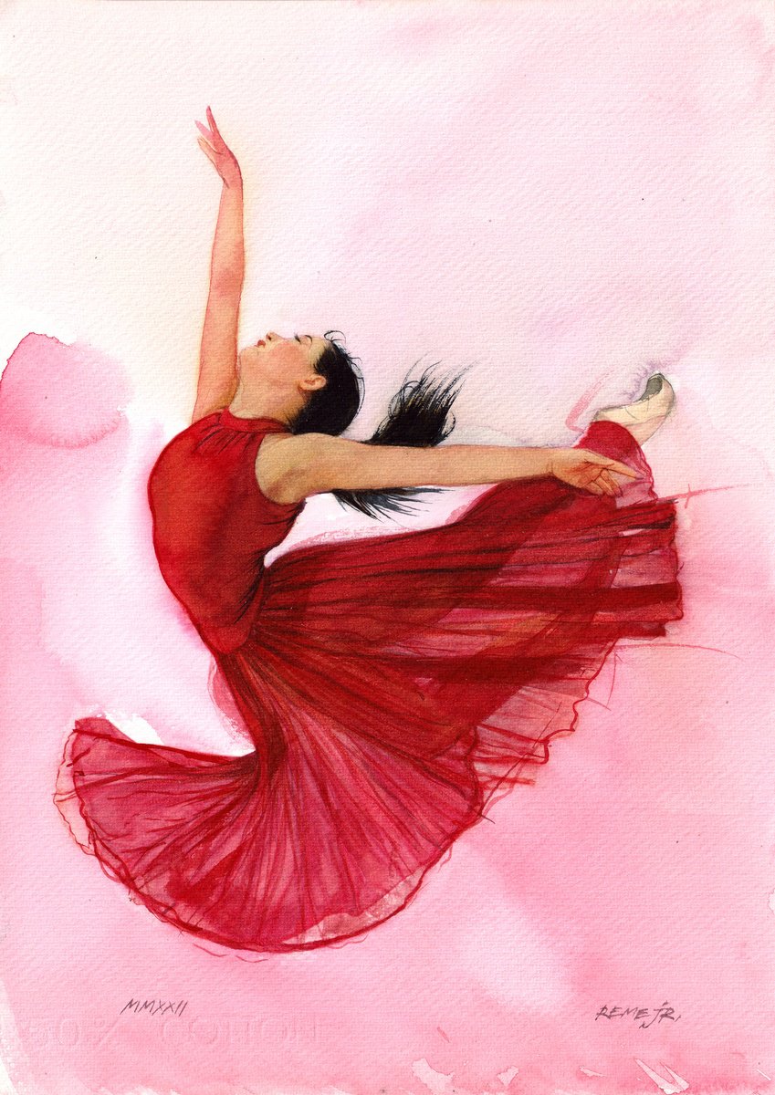 Expressive Portrait Watercolour By Reme Jr., 10 X 14", Ballet Dancer Dxxv, Original Artwork