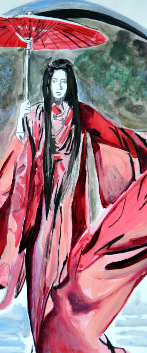 Woman in a red kimono / 42 X 29.7 cm by Alexandra Djokic