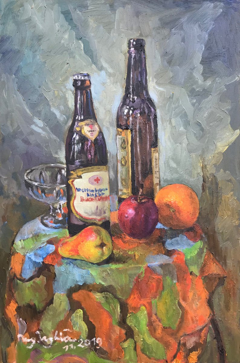 Still life with fruits and wine by Nghia Nguyen