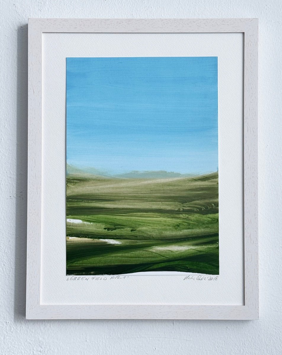 Organic Landscape Acrylic Painting By Katrin Roth, 9 X 13", Green Field 1018_1, Original Artwork