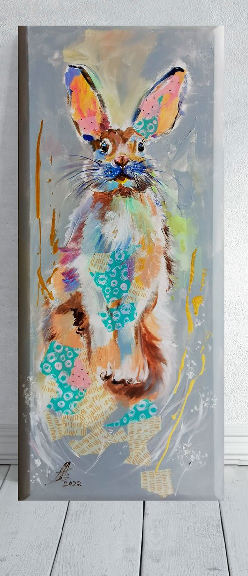 Colorful rabbit, Animal painting by Annet Loginova