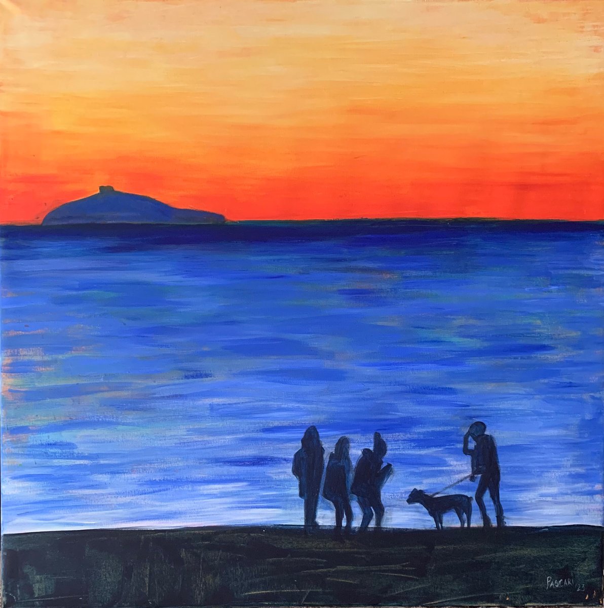 Impressionistic Landscape Acrylic Painting By Olga Pascari, 39 X 39", Sunset On The Beach, Original Artwork