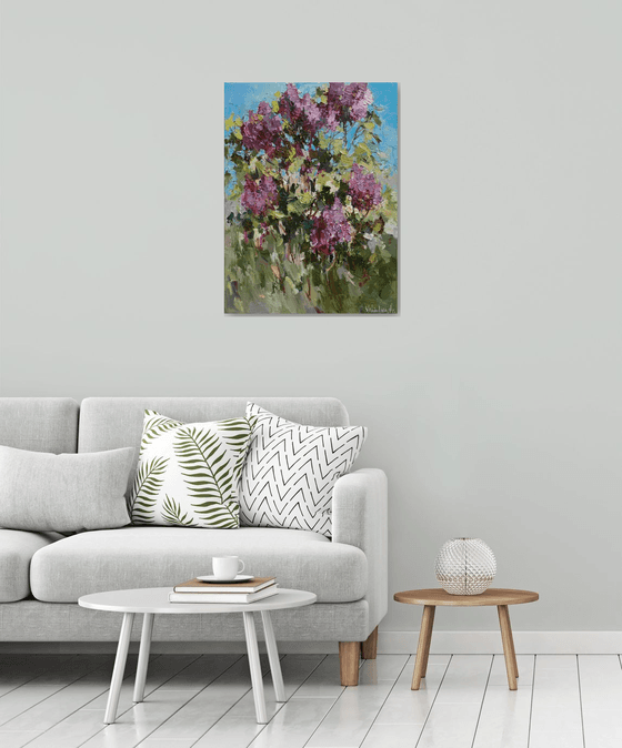 Blooming lilacs - Original oil painting