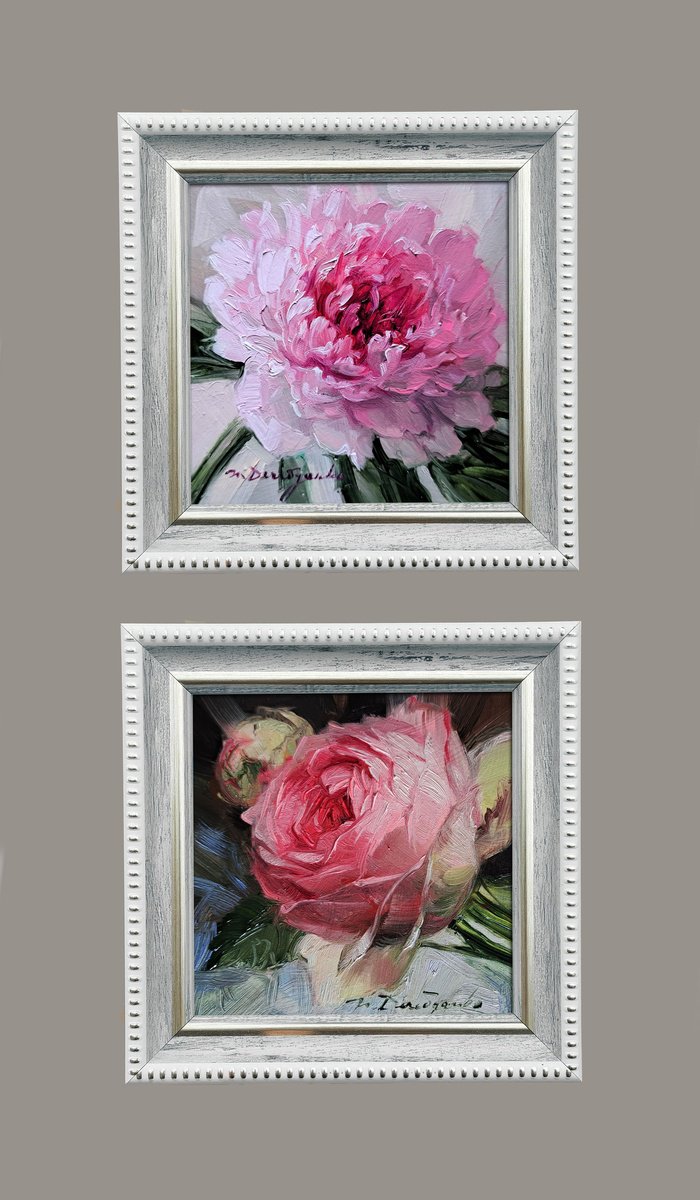 Impressionistic Botanical Oil Painting By Nataly Derevyanko, 5 X 5", Love Flowers, Original Artwork