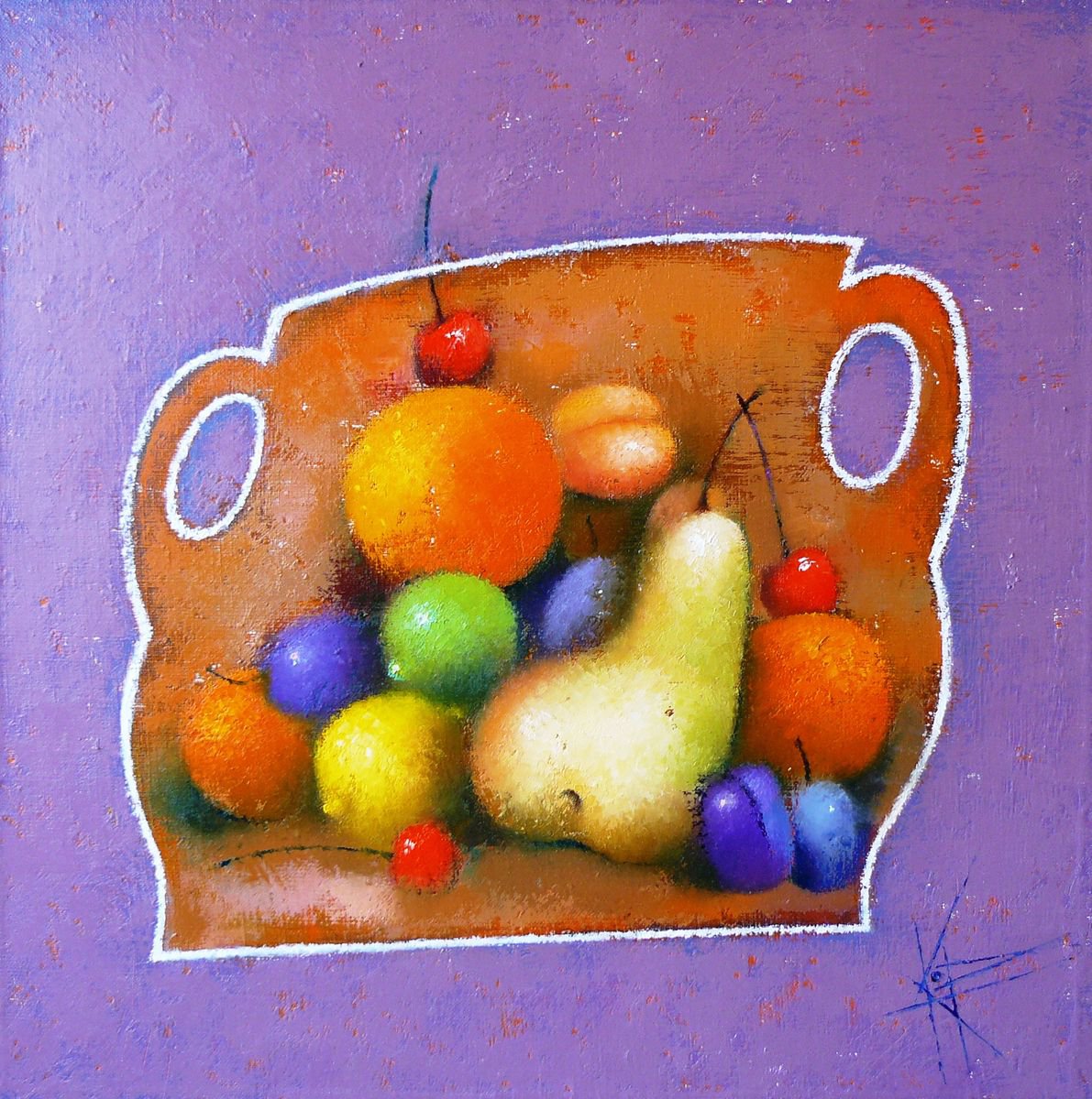 Organic Still Life Oil Painting By Oksana Kornienko, 20 X 20", Compote, Original Artwork