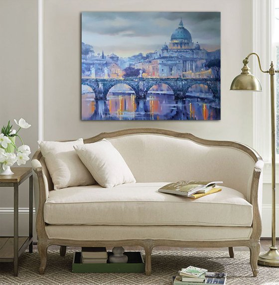 Rome - the eternal city - large cityscape, original oil painting,  canvas, large, impasto