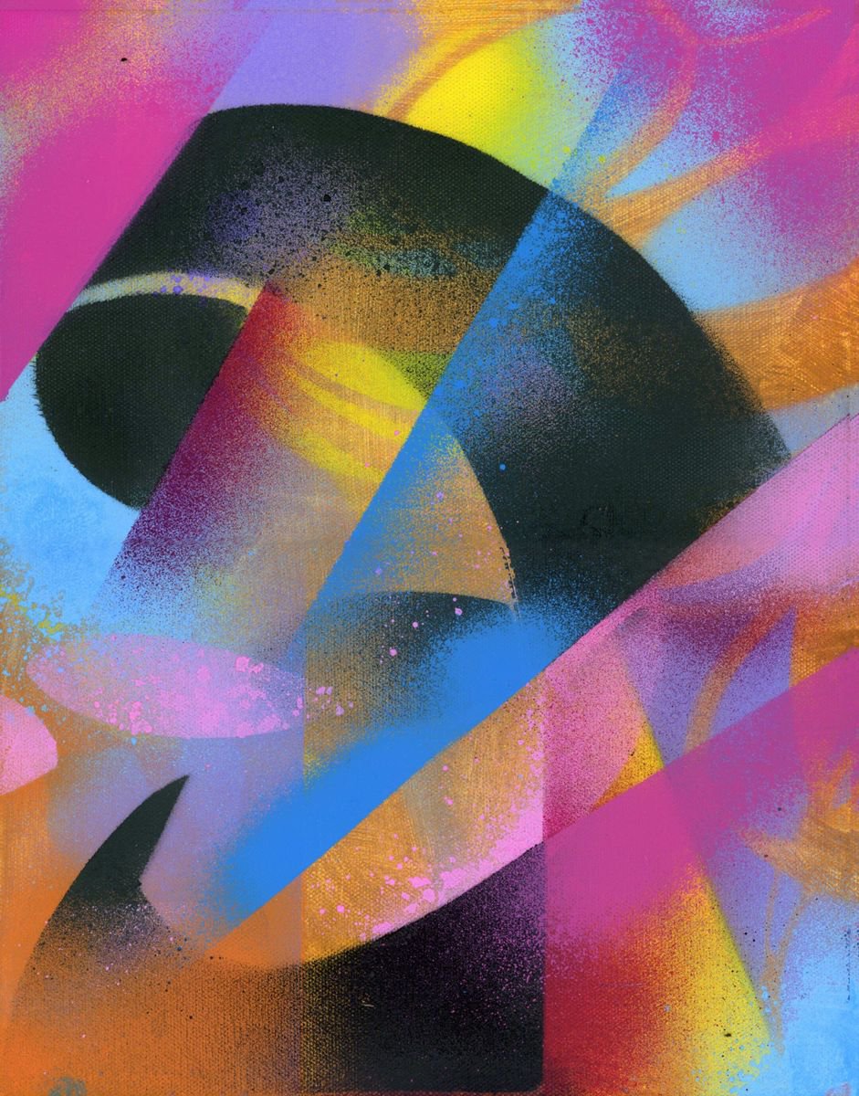 Geometric Abstract Acrylic Painting By Alfred Ng, 11 X 14, Homage To Bauhaus #8, Original Artwork