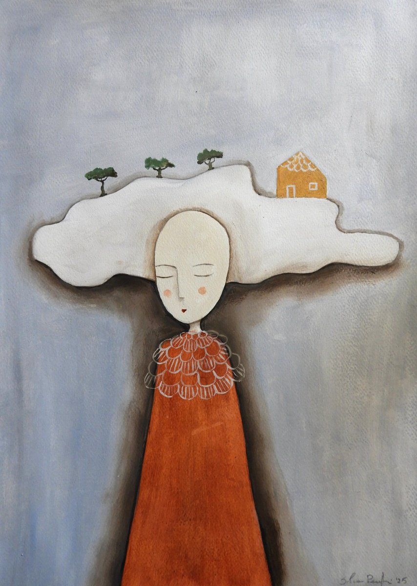 Illustrative Portrait Oil Painting By Silvia Beneforti, 12 X 17", Thinking About Home, Original Artwork
