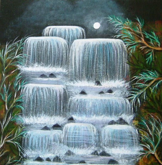 Moonlit Falls Landscape Painting