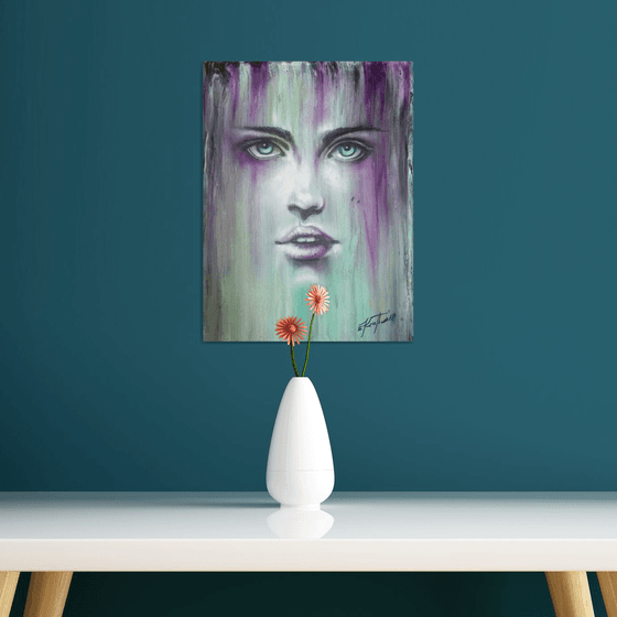"Purple rain" Original mixed media painting on card board 30x40x0,2cm.