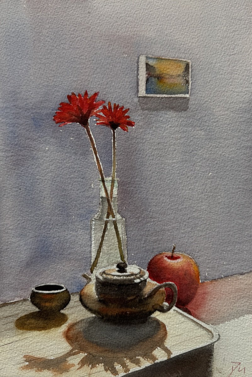 Impressionistic Still Life Watercolour By Shelly Du, 8 X 12", Still Life In Morning Light, Original Artwork