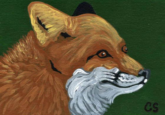 ACEO ATC Original Miniature Painting Red Fox Wildlife Art-Carla Smale