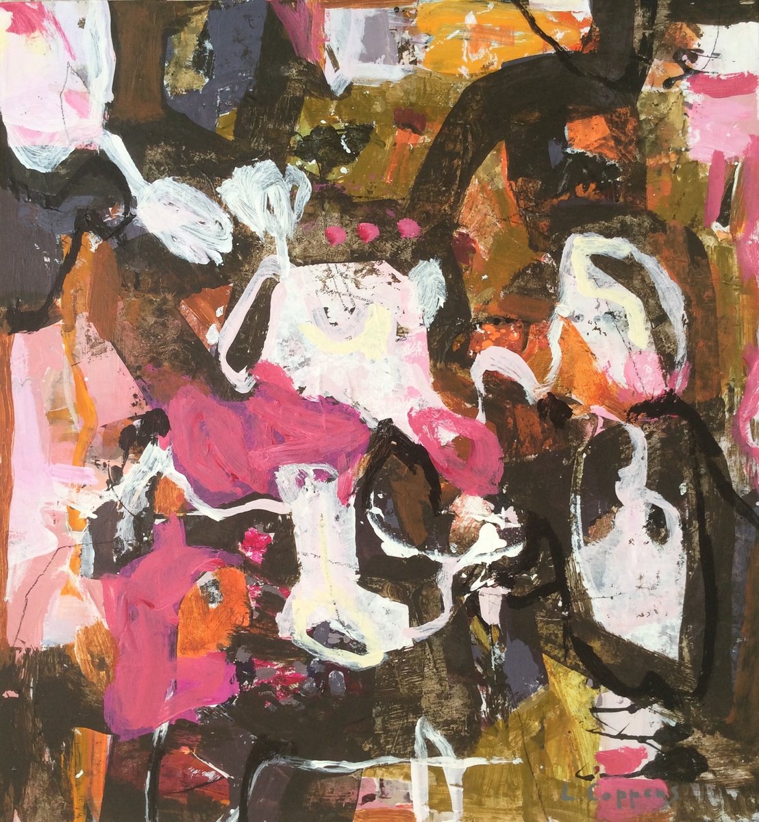 Expressive Abstract Acrylic Painting By Linda Coppens, 20 X 22", Celestial Vibrance, Original Artwork