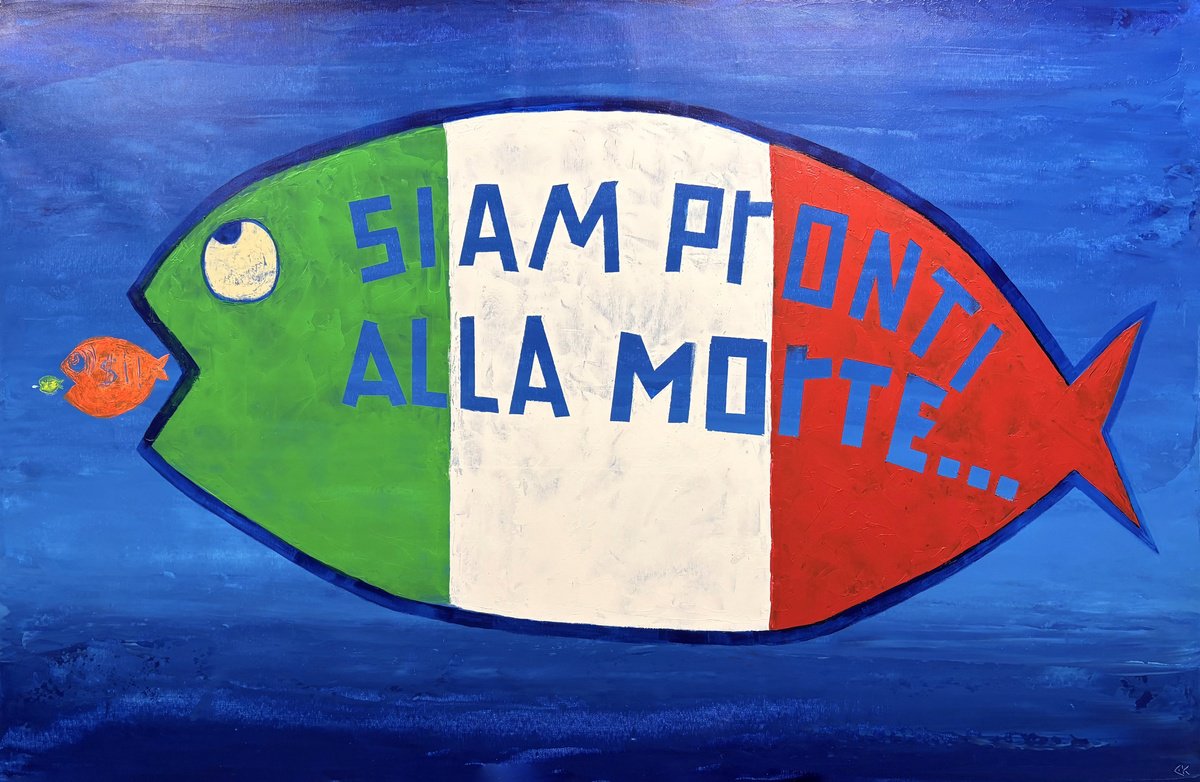 Naive Acrylic Painting , Fish Italiana By Denys Kuvaiev, 59 X 39, Artwork For Sale On Artfinder