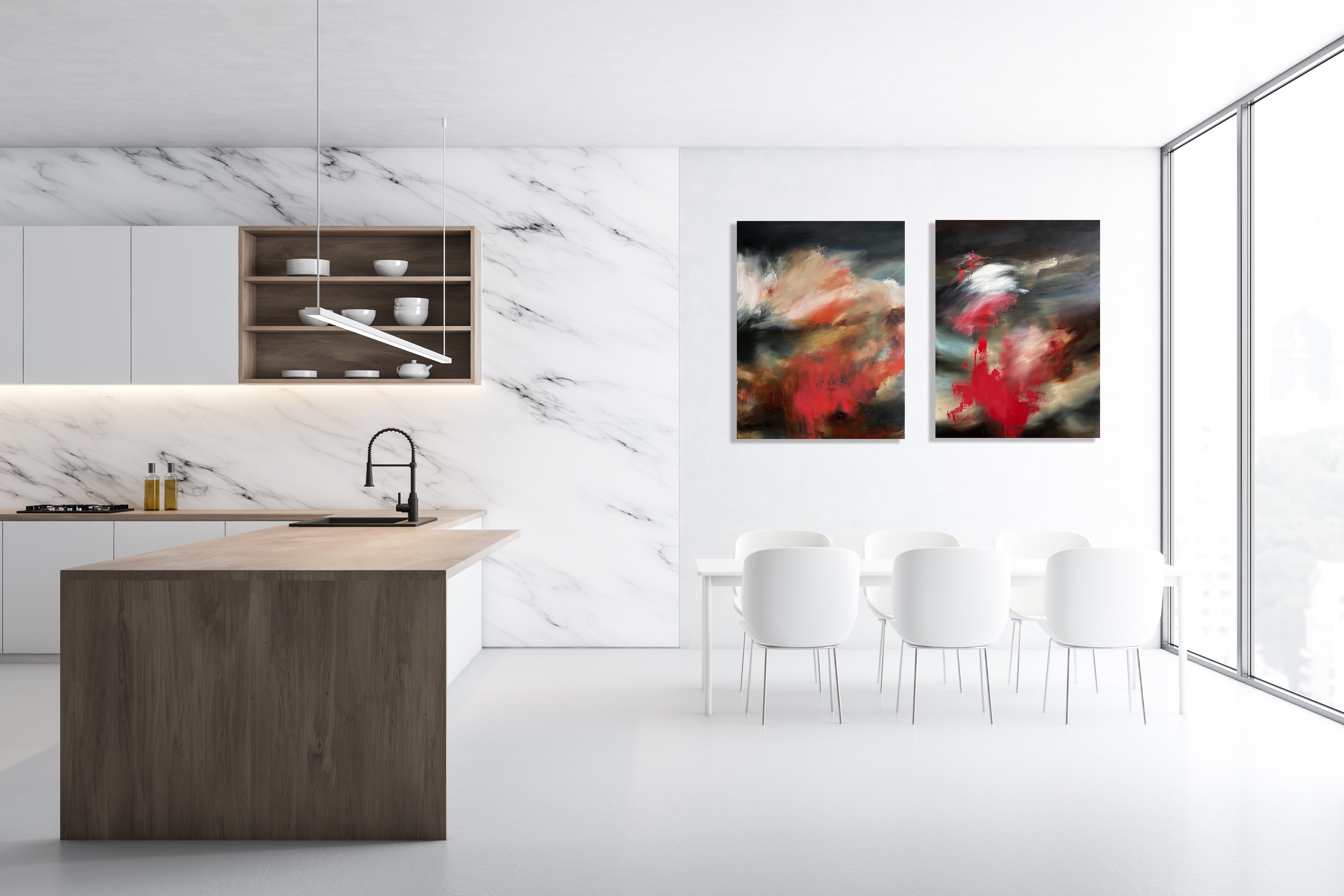 Abstract Landscape Oil Painting By Julia Swaby, 30 X 39", Fire Hills Ii, Original Artwork