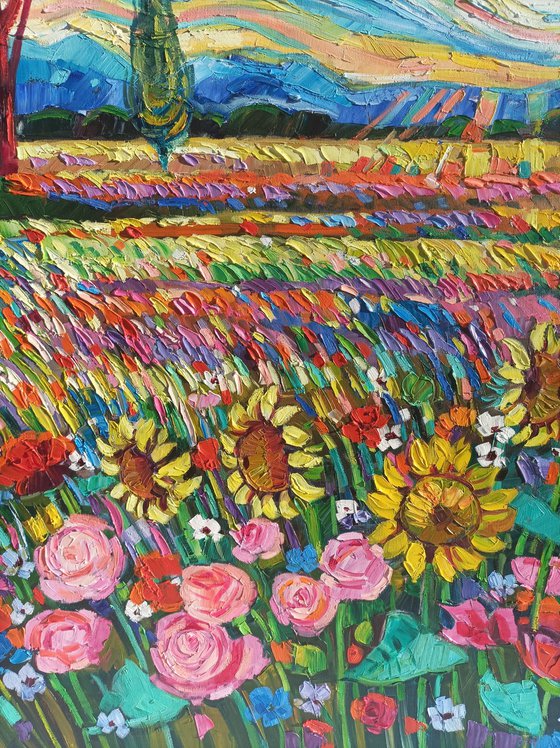 Summer fields under Gogh sky