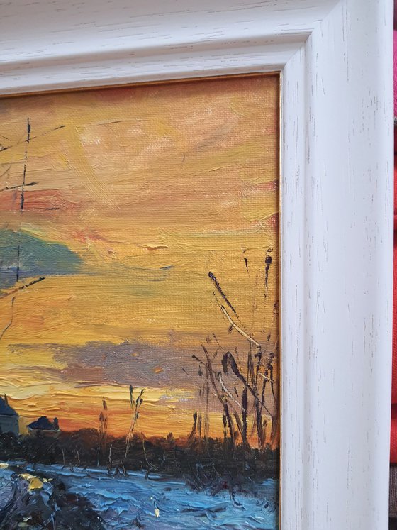 South Devon sunset, unframed painting