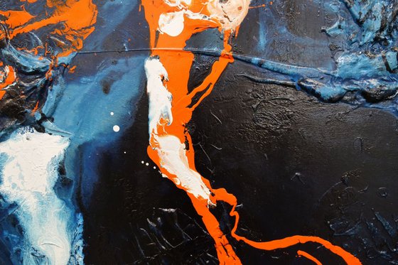 Naked Oranges 140cm x 100cm Blue Orange Textured Abstract Art