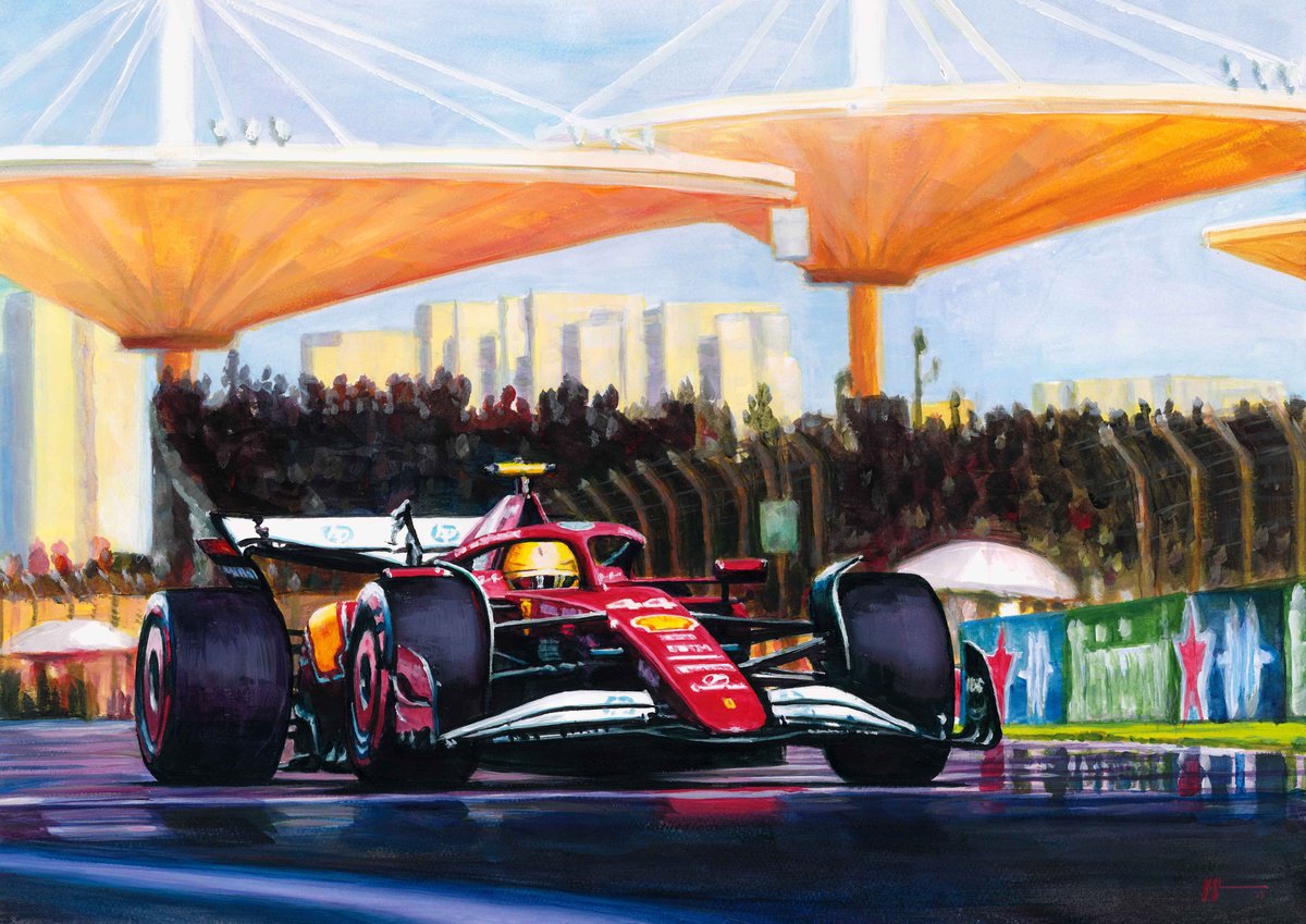 Impressionistic Transport Acrylic Painting By Alex Stutchbury, 25 X 18, Lewis Hamilton 2025 China, Original Artwork