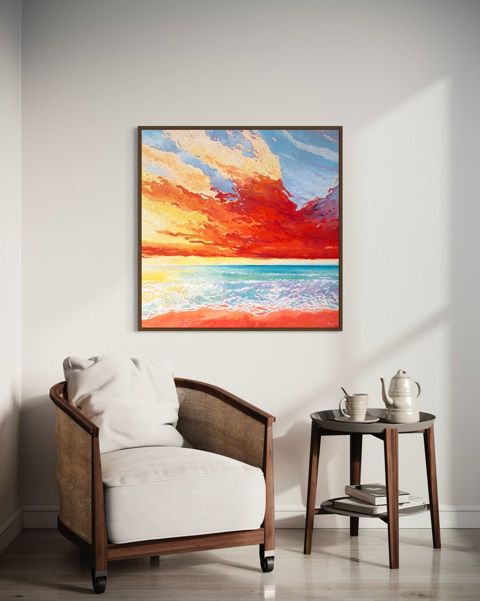 Impressionistic Landscape Oil Painting By Volodymyr Smoliak, 31 X 31", Whispers Of The Waves, Original Artwork