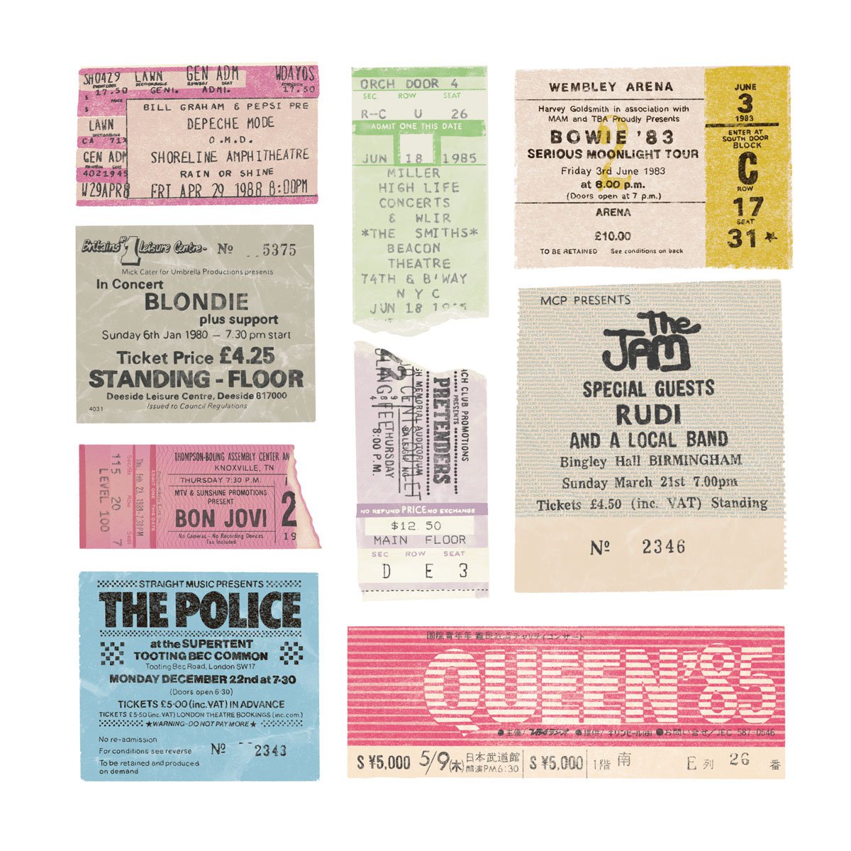 Eighties, vintage gig ticket collection - limited-edition art print by Design Smith