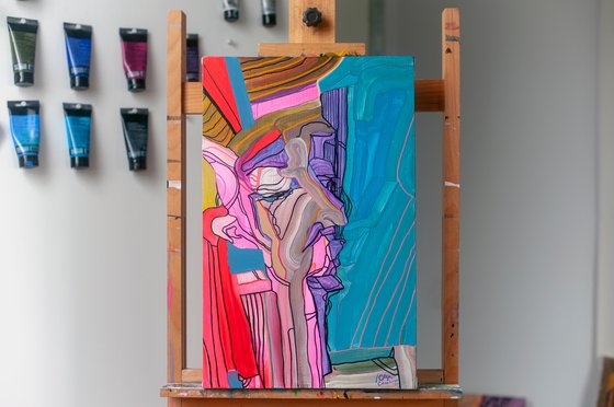 Portrait painting colorful wall art man face abstract figurative