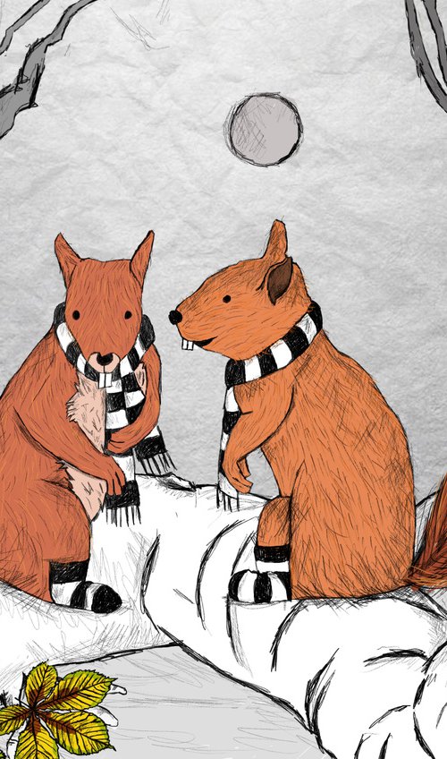 Red Squirrels at play 3 by Indie Flynn-Mylchreest of MeriLine Art