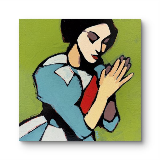 Clown Woman Painting - Original Art 8x8 inch