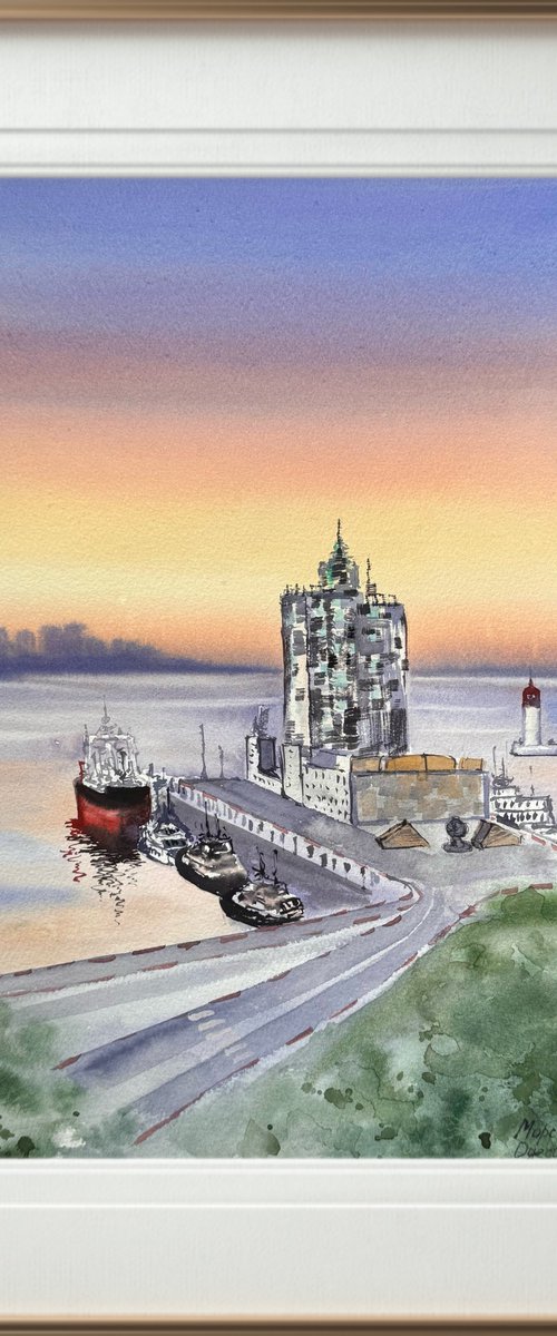 Port Odesa Colorful Sunrise by Yuliia Sharapova