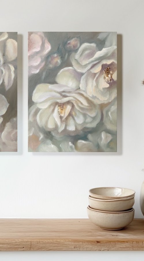 White Roses Petals diptych by Alena Post