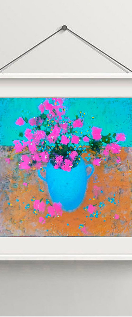Pink & Turquoise - Commission Encaustic Painting by Ayna Paisley