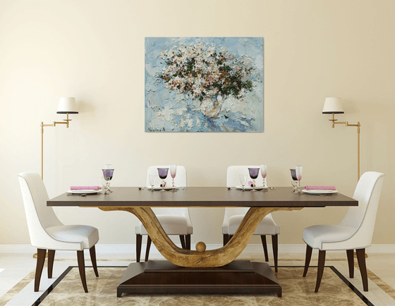 White flowers Original Oil painting 100 x 80 cm